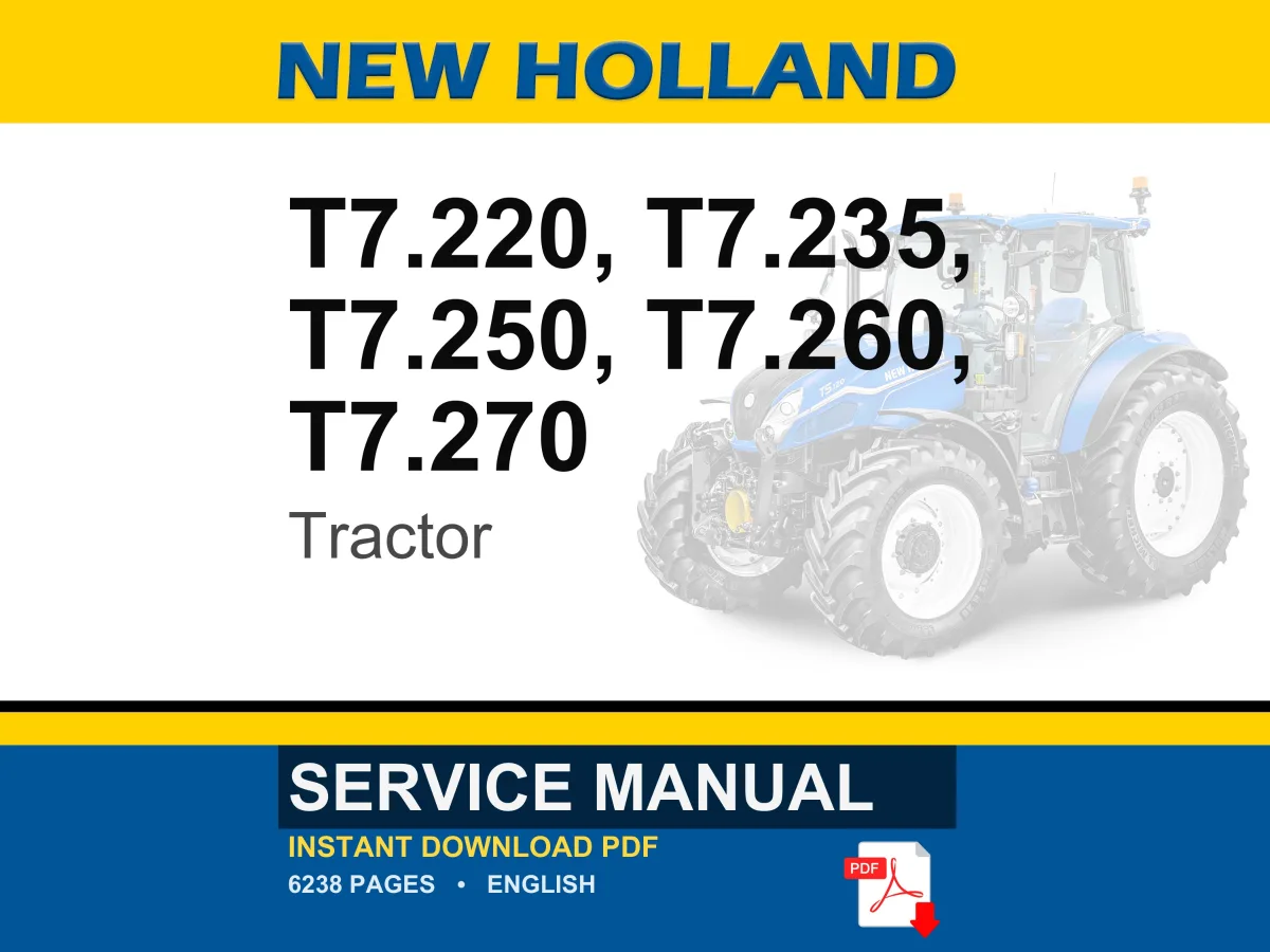 New Holland T7.220, T7.235, T7.250, T7.260, T7.270 Auto or Power Command Tractor Service Manual | PDF Download | Market: North America cover