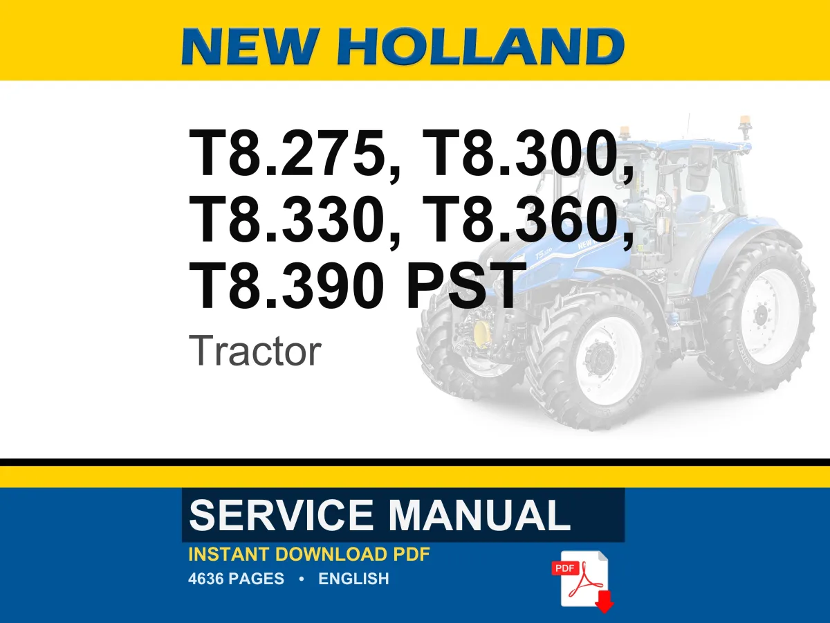 New Holland T8.275, T8.300, T8.330, T8.360, T8.390 PST Tractor Service Repair Workshop Manual | Instant PDF Download cover