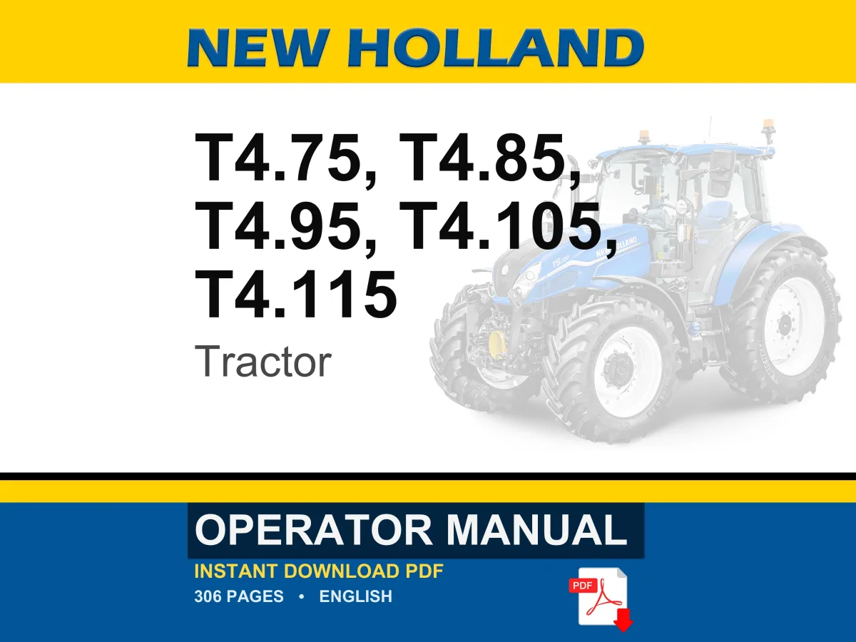New Holland T4.75, T4.85, T4.95, T4.105, T4.115 Tractor Operator Owners Operation Manual | Instant PDF Download cover