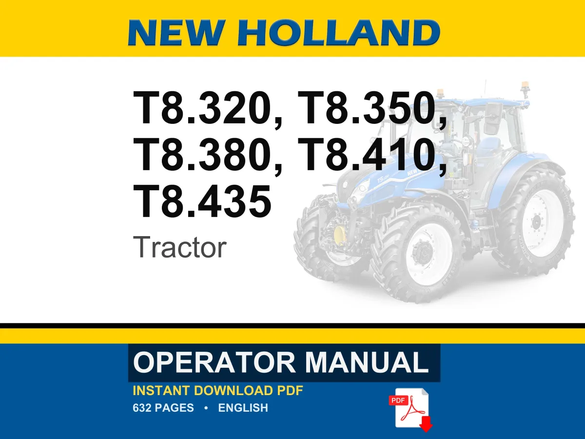 New Holland T8.320, T8.350, T8.380, T8.410, T8.435 Tractor Operator Owners Operation Manual | Instant PDF Download cover