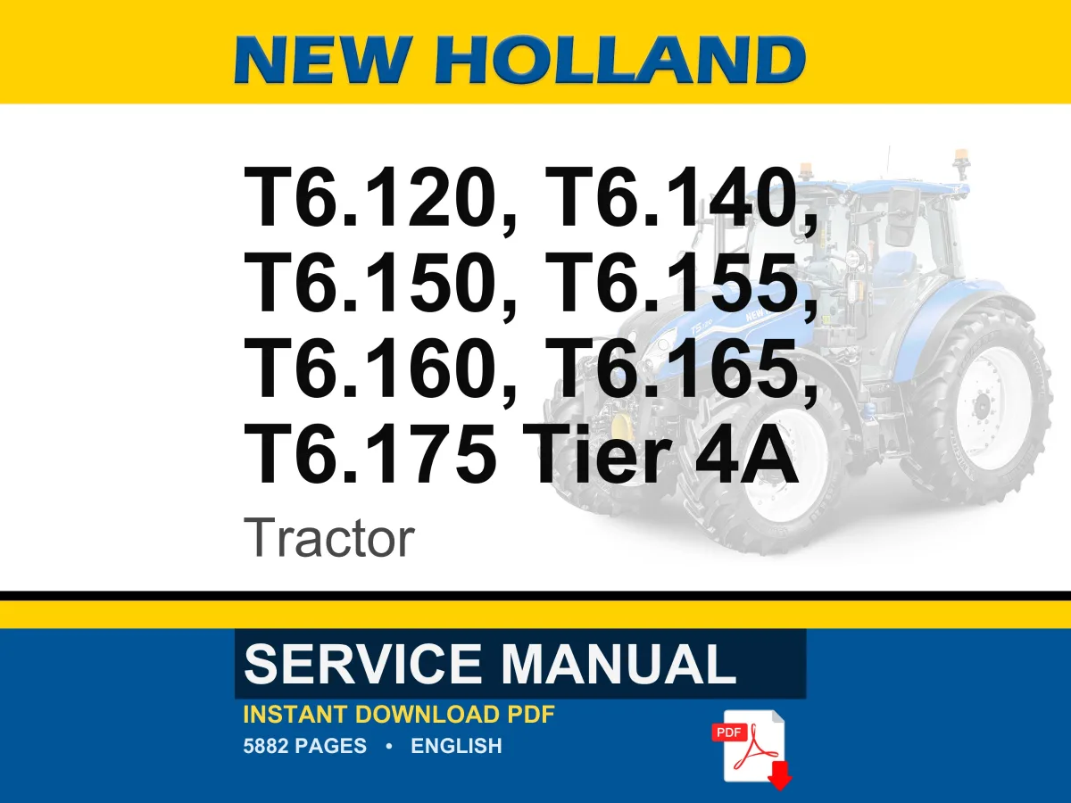 New Holland T6.120, T6.140, T6.150, T6.155, T6.160, T6.165, T6.175 Tier 4A AutoCommand Tractor Service Repair Workshop Manual | PDF Download cover