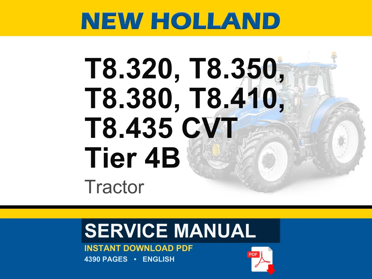 New Holland T8.320, T8.350, T8.380, T8.410, T8.435 CVT Tier 4B Tractor Service Repair Workshop Manual | PDF Download | Market: North America cover