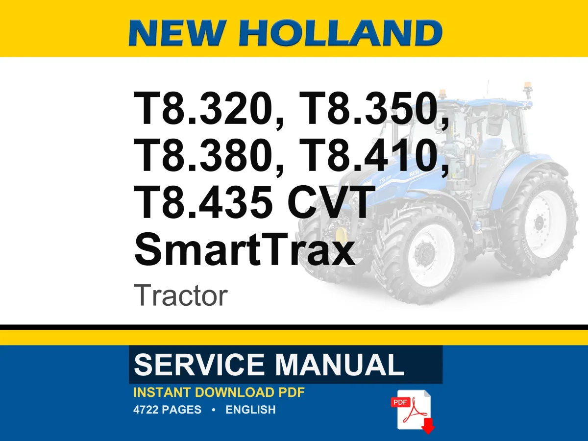 New Holland T8.320, T8.350, T8.380, T8.410, T8.435 SmartTrax CVT Tractor Service Repair Manual | PDF Download | Market: North America cover