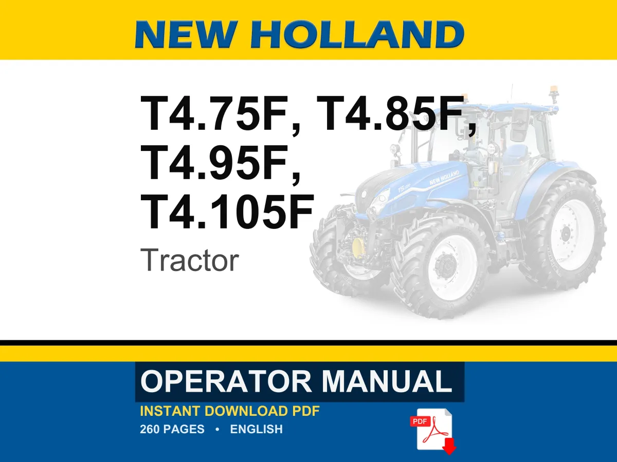 New Holland T4.75f, T4.85f, T4.95f, T4.105F Tractor Operator Owners Operation Manual | Instant PDF Download cover