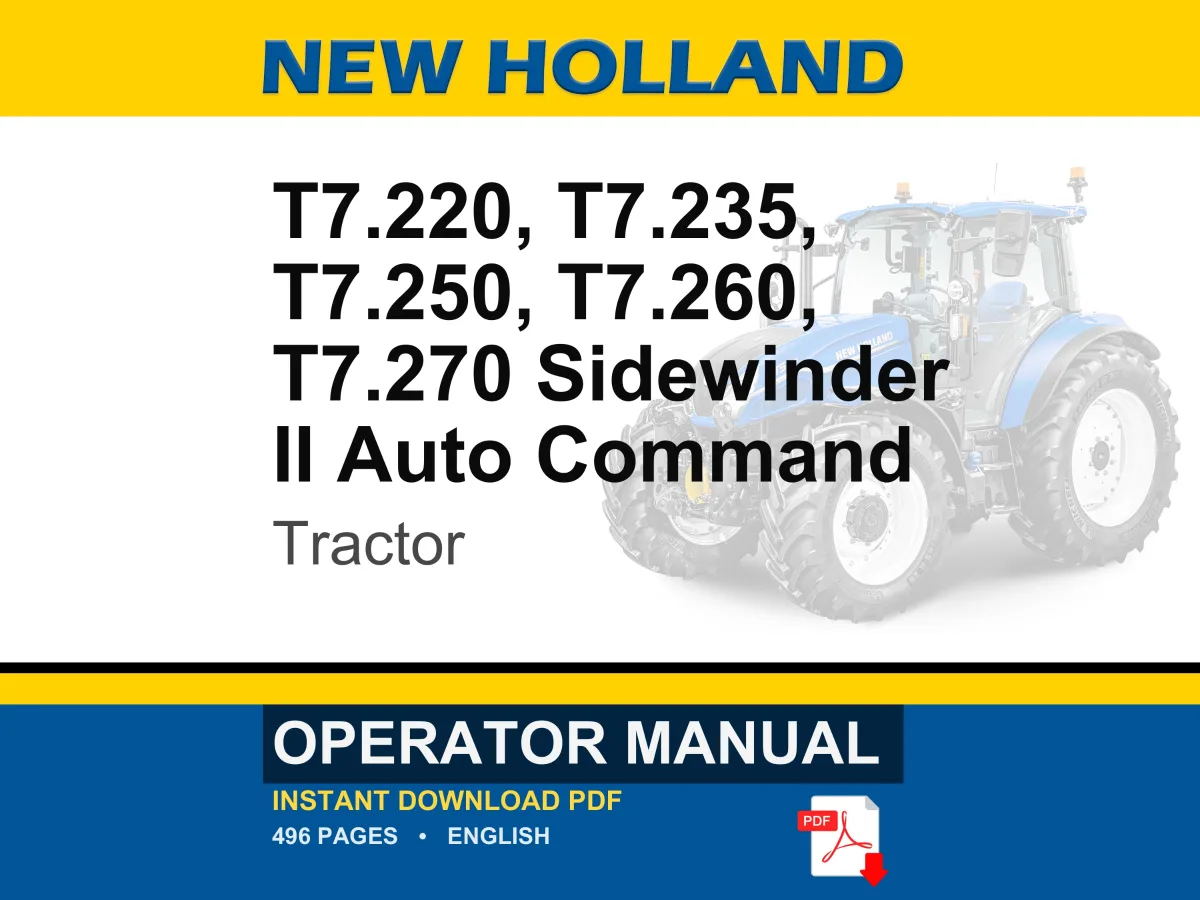 New Holland T7.220, T7.235, T7.250, T7.260, T7.270 Sidewinder II Auto Command Tractor Operator Owners Operation Manual | PDF Download