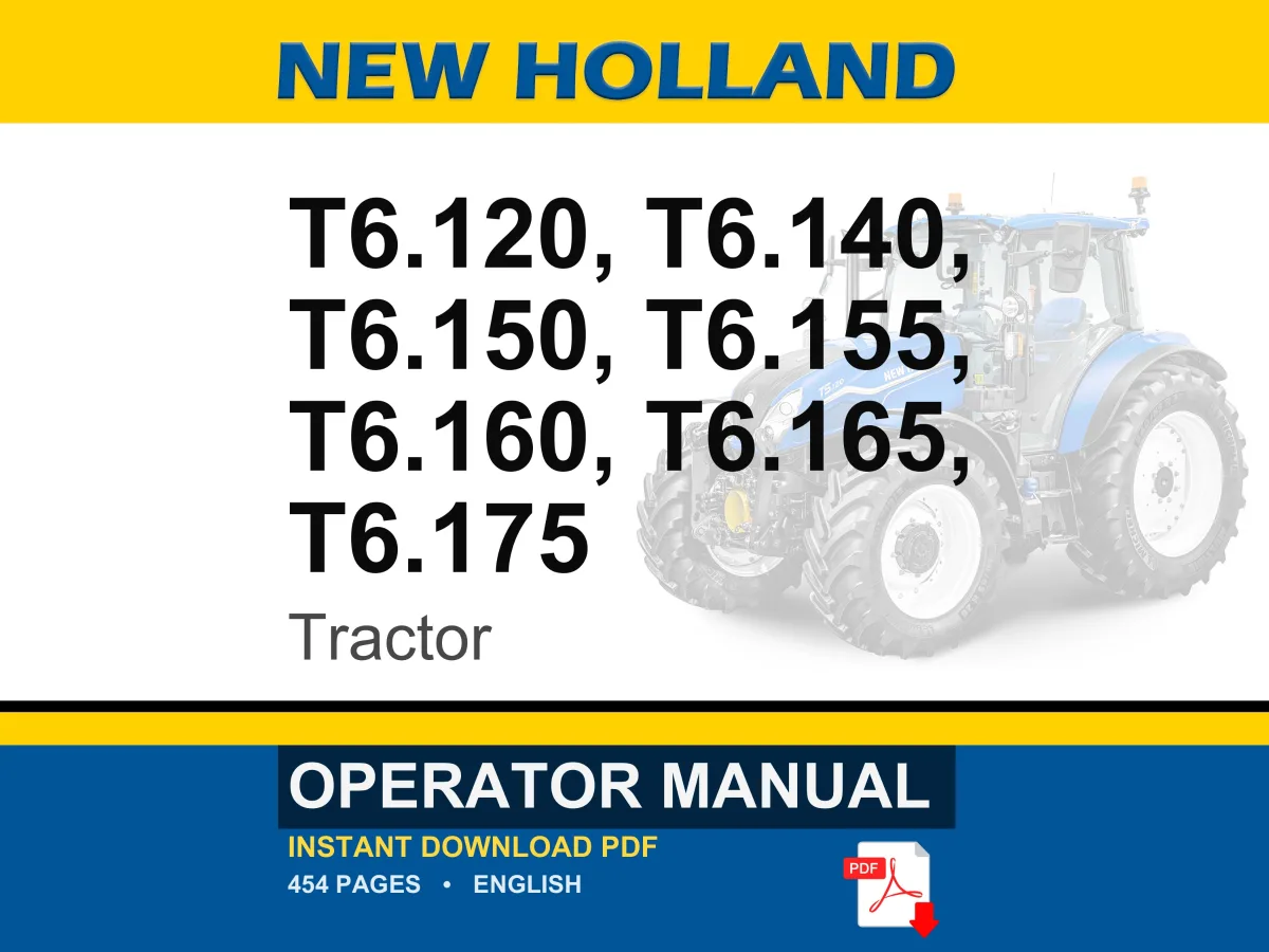 New Holland T6.120, T6.140, T6.150, T6.155, T6.160, T6.165, T6.175 Tractor Operator Owners Operation Manual | Instant PDF Download
