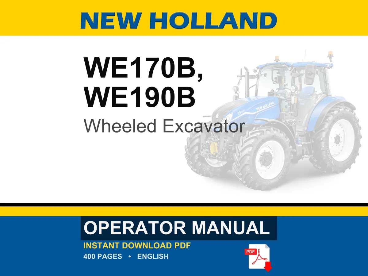 New Holland WE170B, WE190B Wheeled Excavator Operator Owners Operation Manual | Instant PDF Download cover
