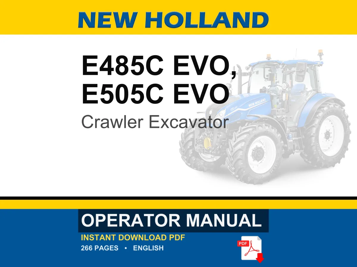 New Holland E485c Evo, E505C EVO Crawler Excavator Operator Owners Operation Manual | Instant PDF Download cover