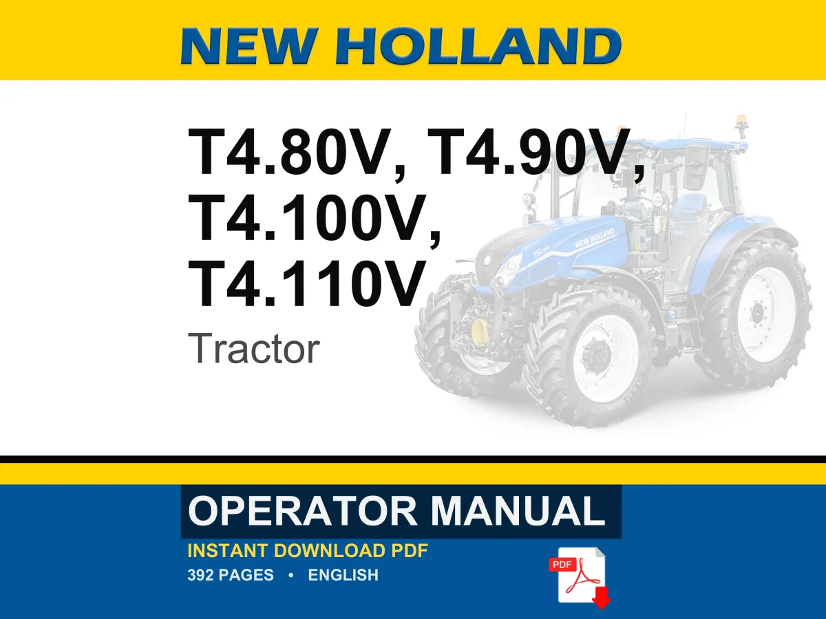 New Holland T4.80v, T4.90v, T4.100v, T4.110V Tractor Operator Owners Operation Manual | Instant PDF Download cover