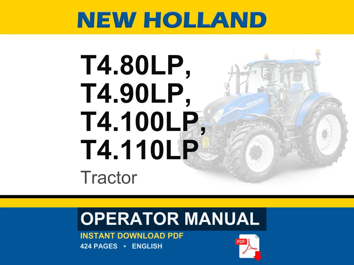 New Holland T4.80lp, T4.90lp, T4.100lp, T4.110LP Tractor Operator Owners Operation Manual | Instant PDF Download cover