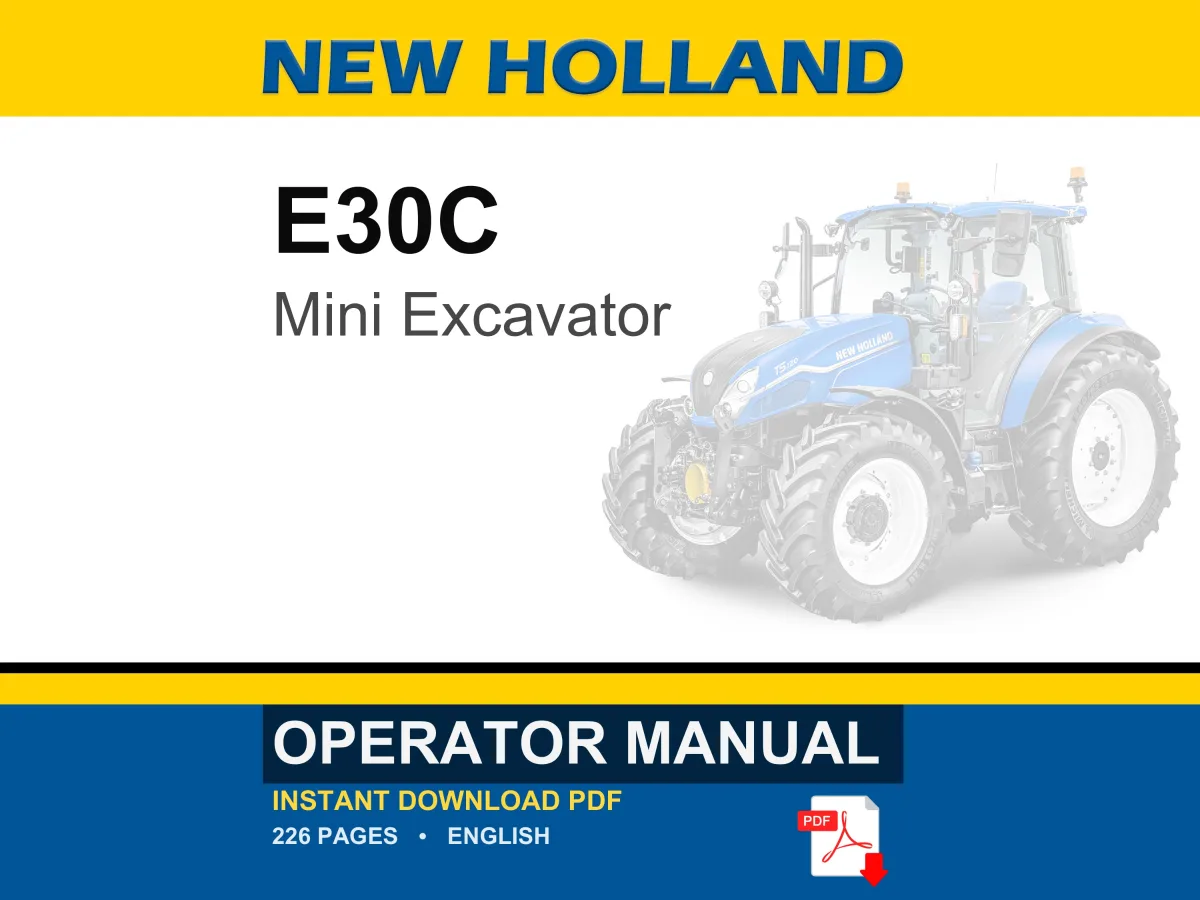 New Holland E30C Mini Excavator Operator Owners Operation Manual | Instant PDF Download cover