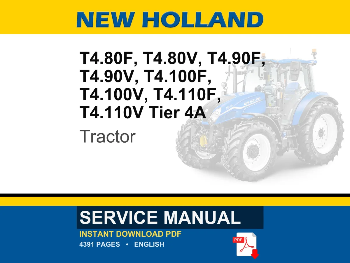 New Holland T4.80f, T4.80v, T4.90f, T4.90v, T4.100f, T4.100v, T4.110f, T4.110V Tier 4A (interim) Tractor Service Repair Manual PDF Download cover