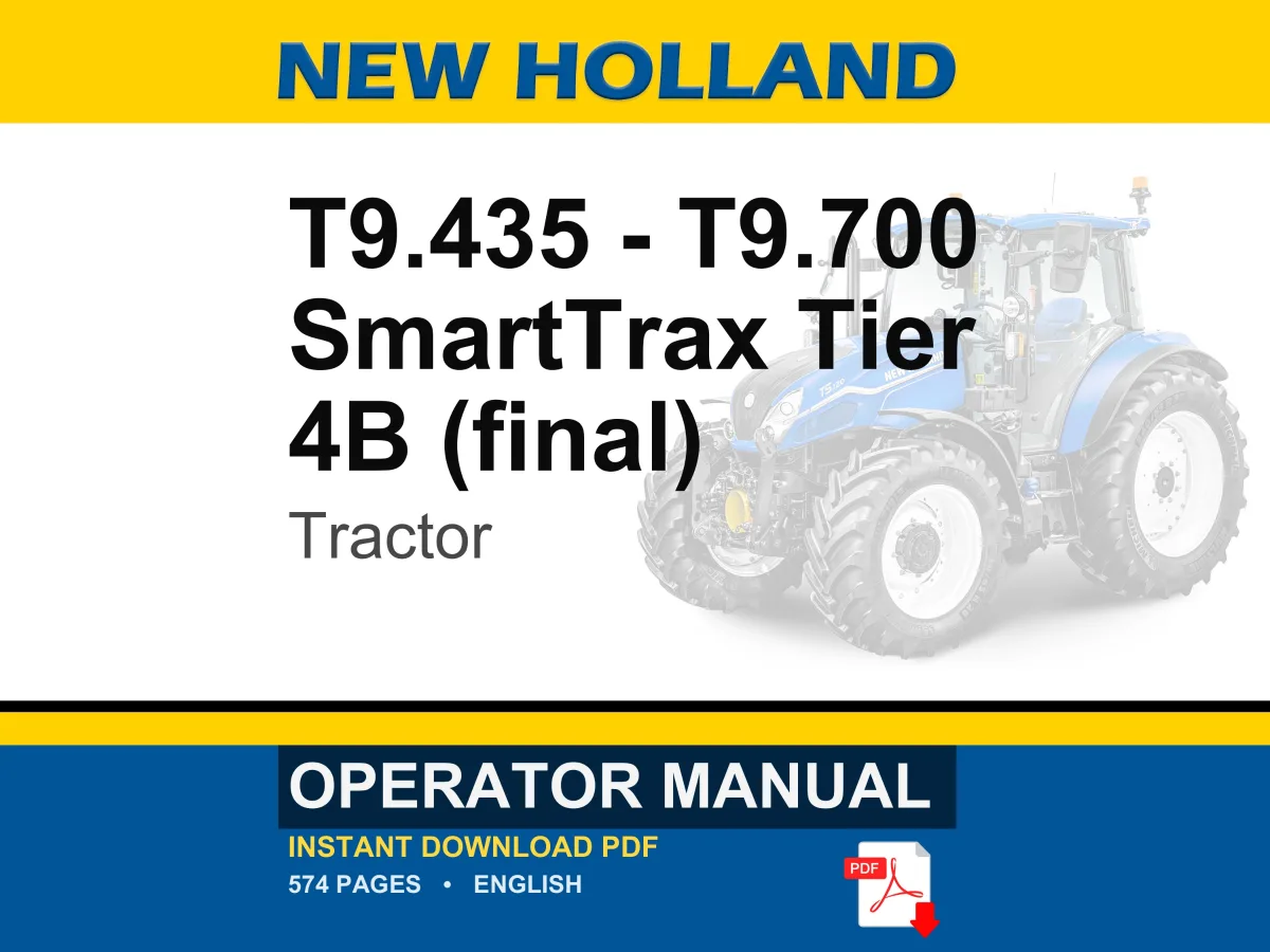 New Holland T9.435, T9.480, T9.530, T9.565, T9.600, T9.645, T9.700 SmartTrax Tier 4B (final) Tractor Operator Owners Manual | PDF Download cover