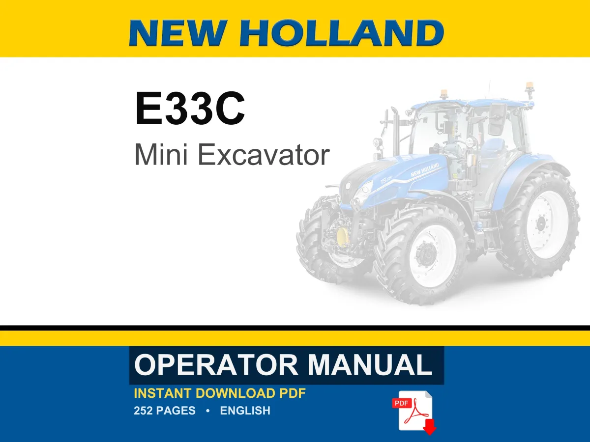 New Holland E33C Mini Excavator Operator Owners Operation Manual | Instant PDF Download cover