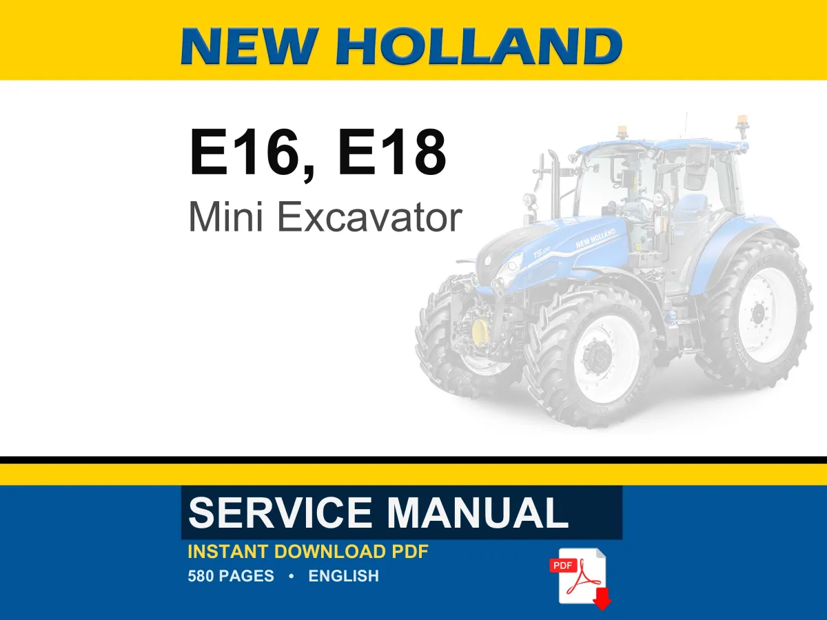 New Holland E16, E18 Mini Excavator Service Repair Workshop Manual | Instant PDF Download cover