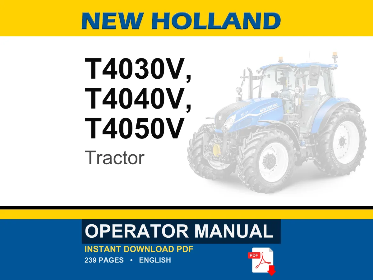 New Holland T4030v, T4040V, T4050V Tractor Operator Owners Operation Manual | Instant PDF Download cover