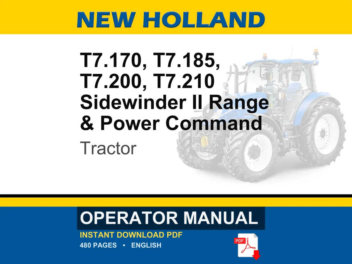 New Holland T7.170, T7.185, T7.200, T7.210 Sidewinder II Range & Power Command Tractor Operator Owners Operation Manual | PDF Download cover