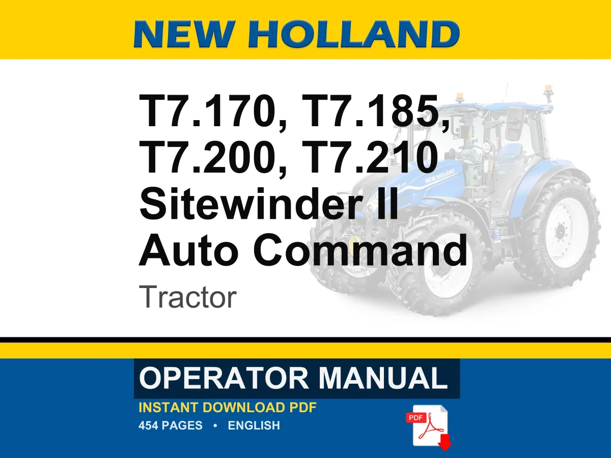 New Holland T7.170, T7.185, T7.200, T7.210 Sitewinder II Auto Command Tractor Operator Owners Operation Manual | Instant PDF Download cover
