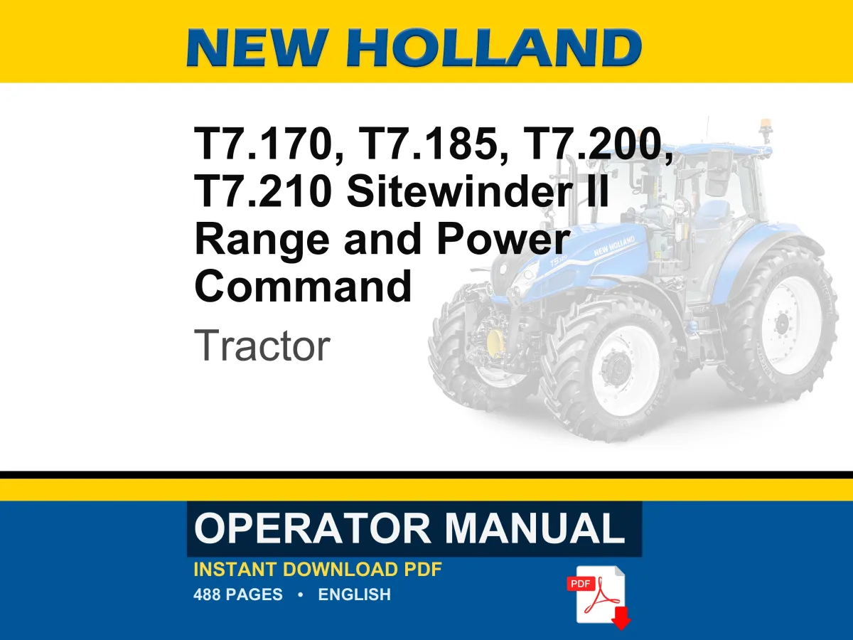 New Holland T7.170, T7.185, T7.200, T7.210 Sitewinder II Range and Power Command Tractor Operator Owners Operation Manual | PDF Download cover