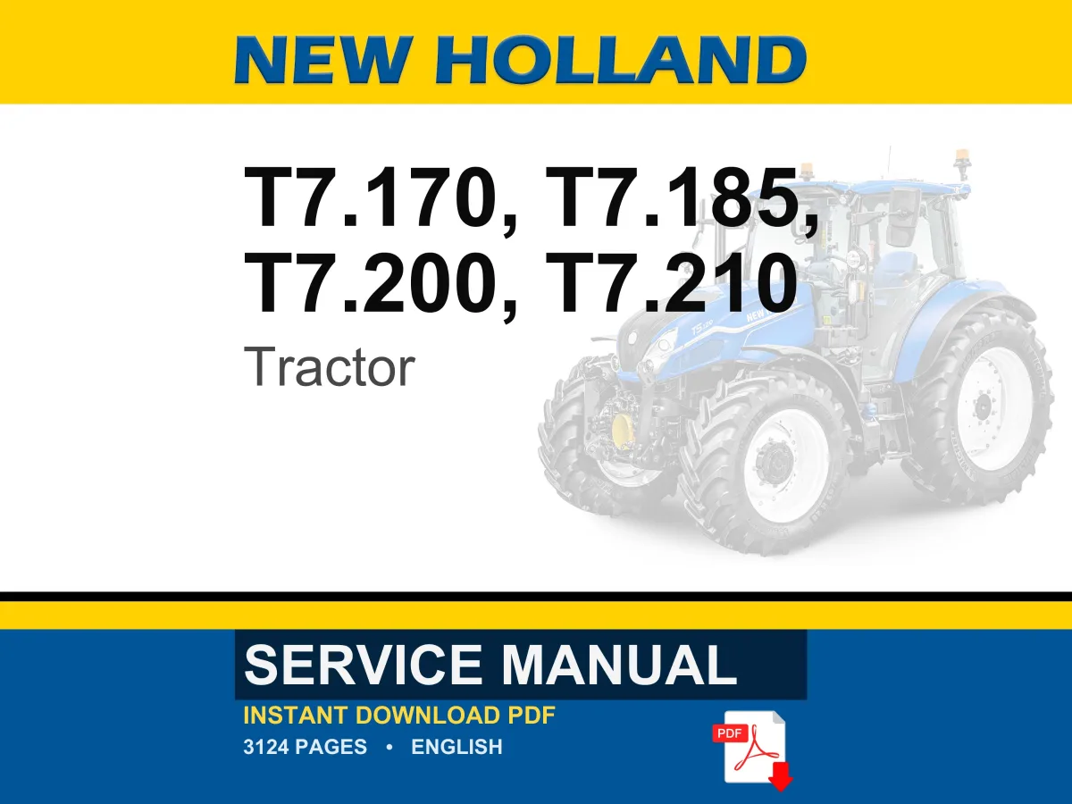 New Holland T7.170, T7.185, T7.200, T7.210 Tractor Service Repair Workshop Manual | Instant PDF Download cover