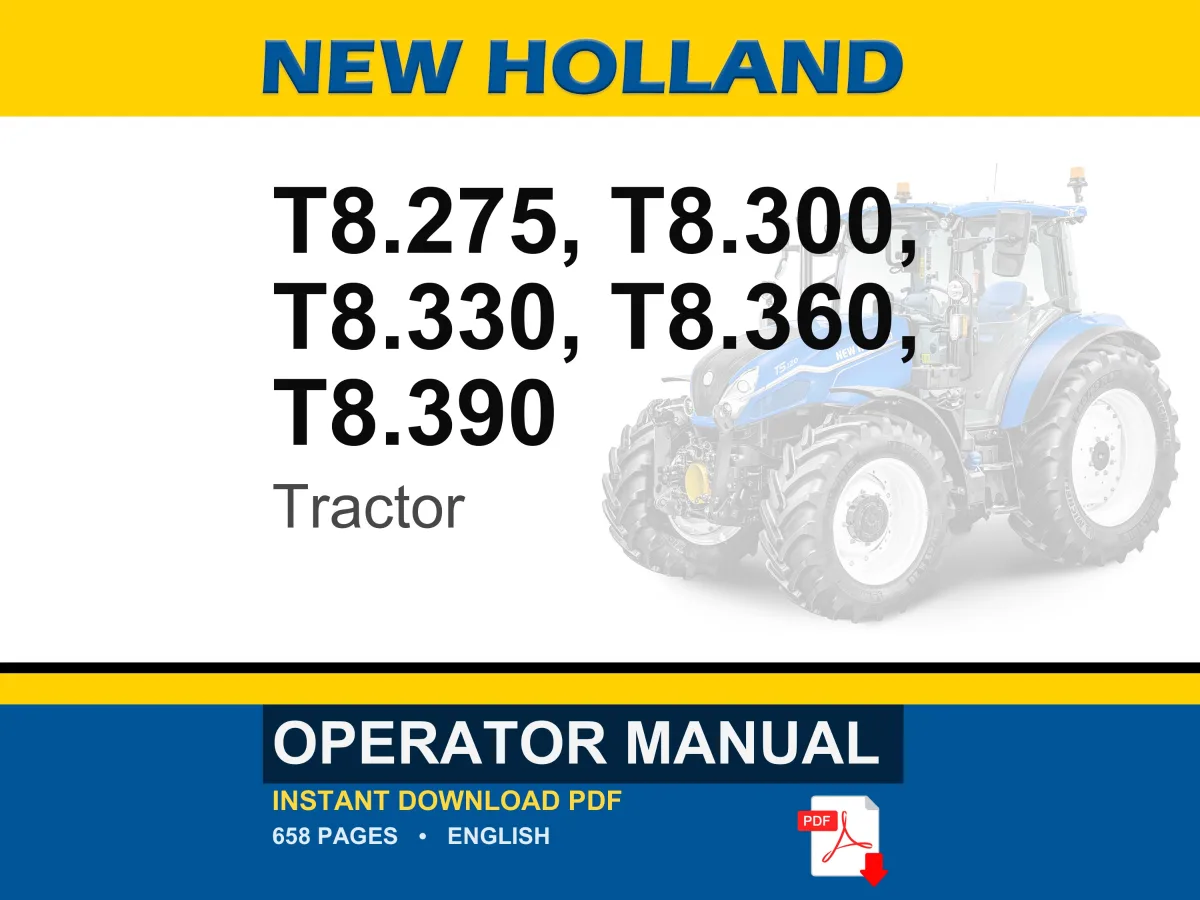 New Holland T8.275, T8.300, T8.330, T8.360, T8.390 Tractor Operator Owners Operation Manual | Instant PDF Download cover
