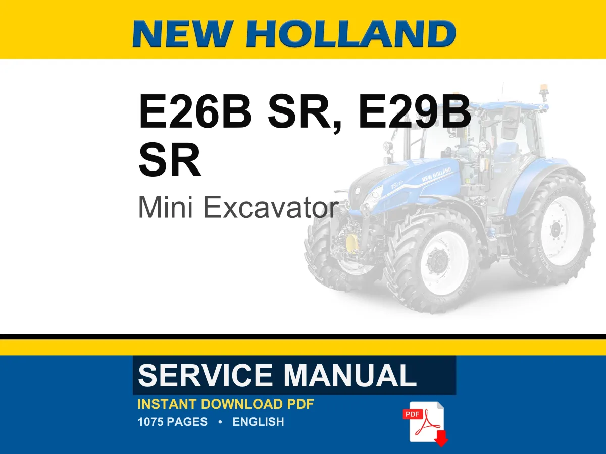 New Holland E26b Sr, E29B SR Mini Excavator Service Repair Workshop Manual | Instant PDF Download cover