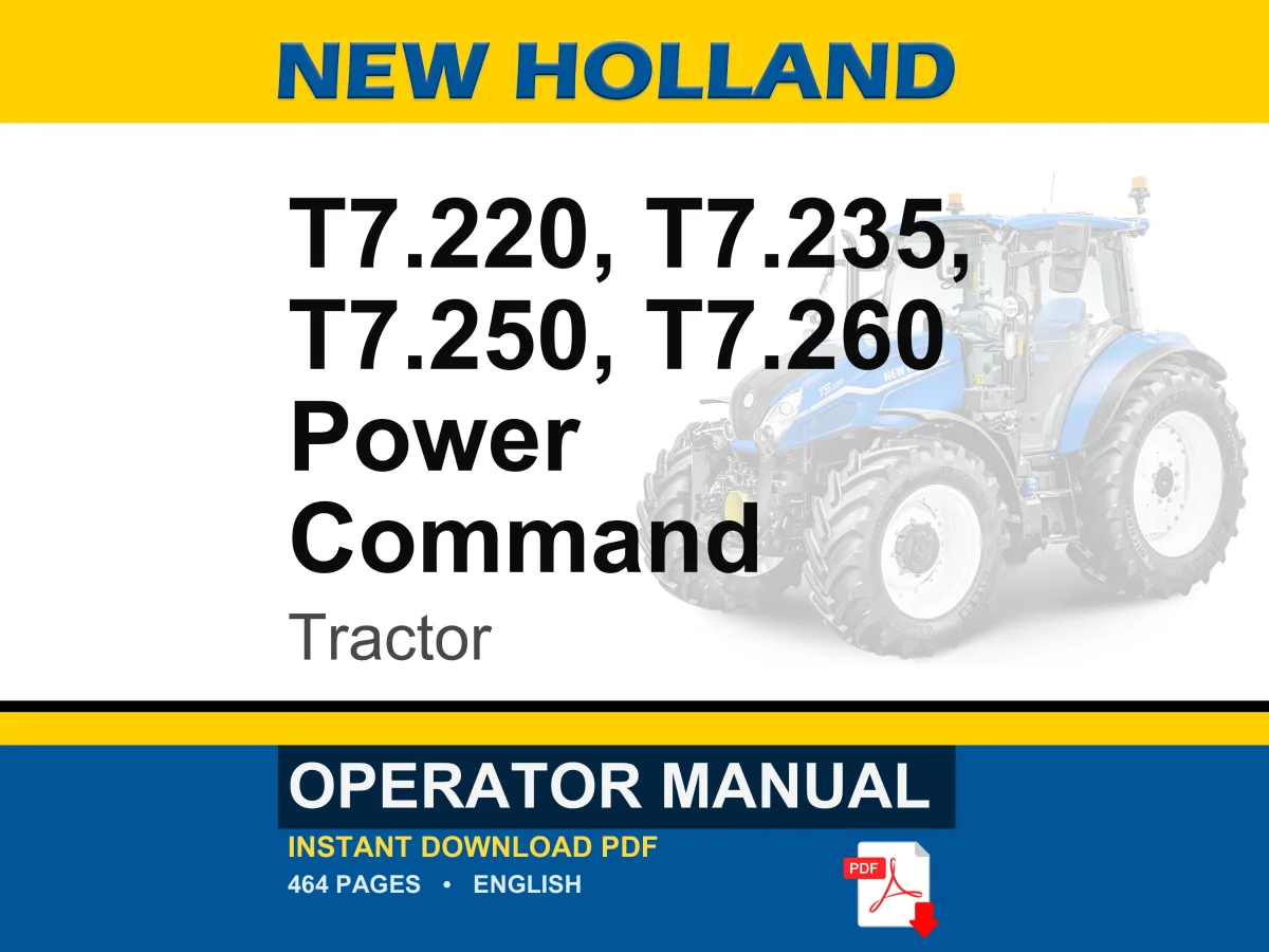 New Holland T7.220, T7.235, T7.250, T7.260 Power Command Tractor Operator Owners Operation Manual | Instant PDF Download cover