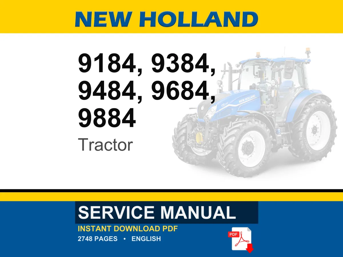 New Holland 9184, 9384, 9484, 9684, 9884 Tractor Service Repair Workshop Manual | Instant PDF Download cover