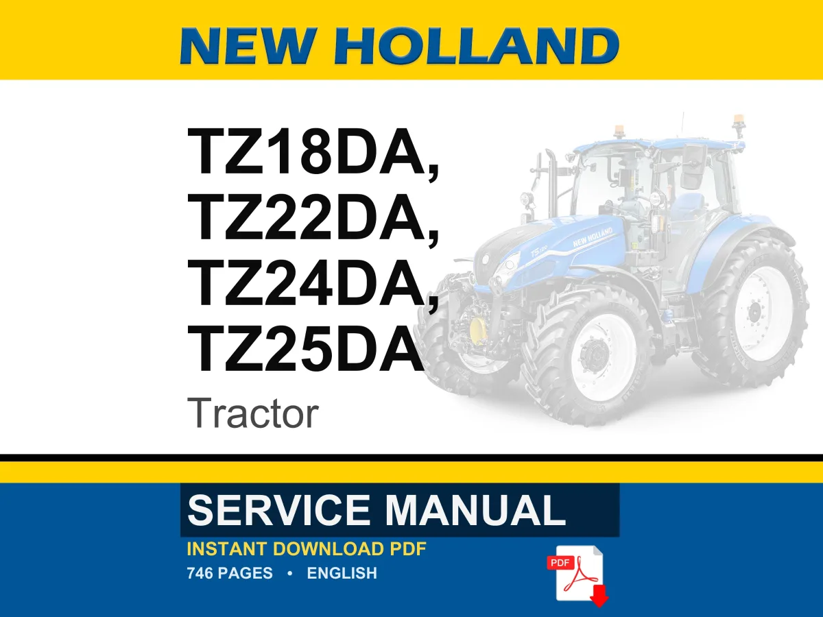 New Holland Tz18da, Tz22da, TZ24DA, TZ25DA Tractor Service Repair Workshop Manual | Instant PDF Download cover