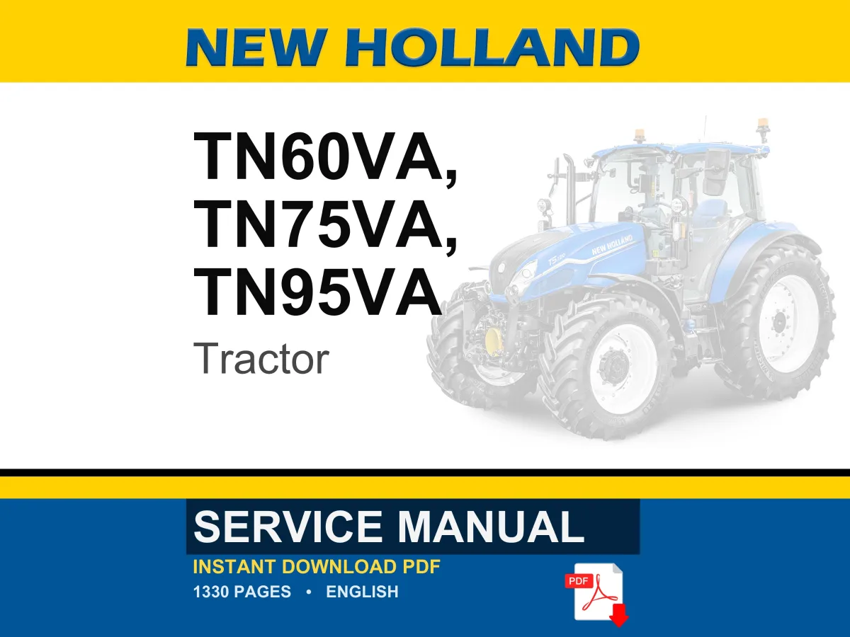 New Holland Tn60va, Tn75va, TN95VA Tractor Service Repair Workshop Manual PDF | Instant PDF Download cover