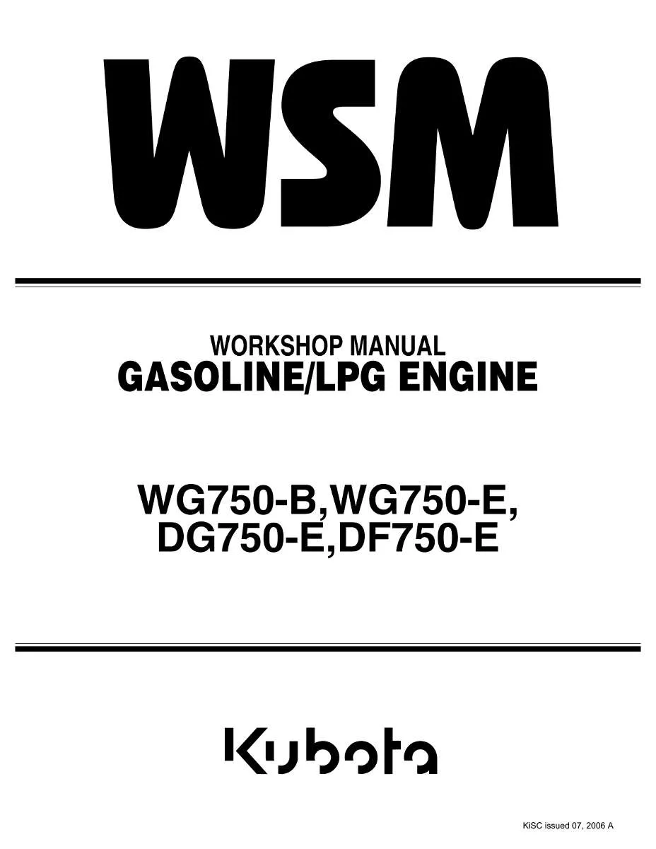 Kubota Gasoline/Lpg Engine Wg750-B, Wg750-E, Dg750-E, Df750-E Workshop Manual | Instant PDF Download