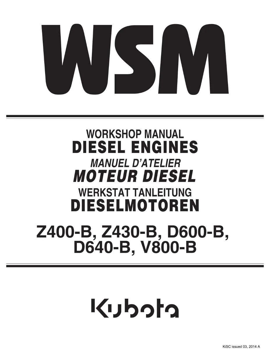 Kubota Diesel Engine Z400-B, Z430-B, D600-B, D640-B, V800-B Workshop Manual | Instant PDF Download