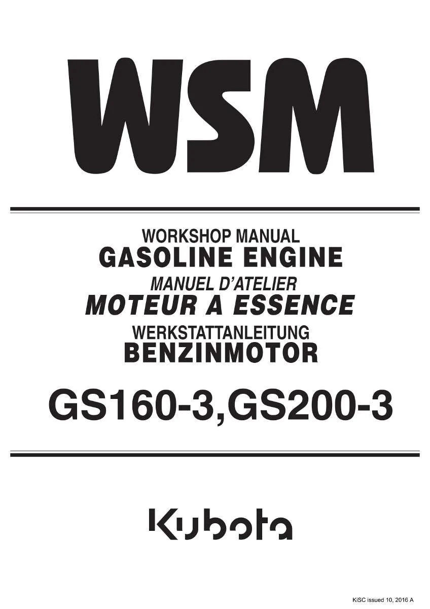 Kubota Gasoline Engine GS160-3, GS200-3 Workshop Manual | Instant PDF Download