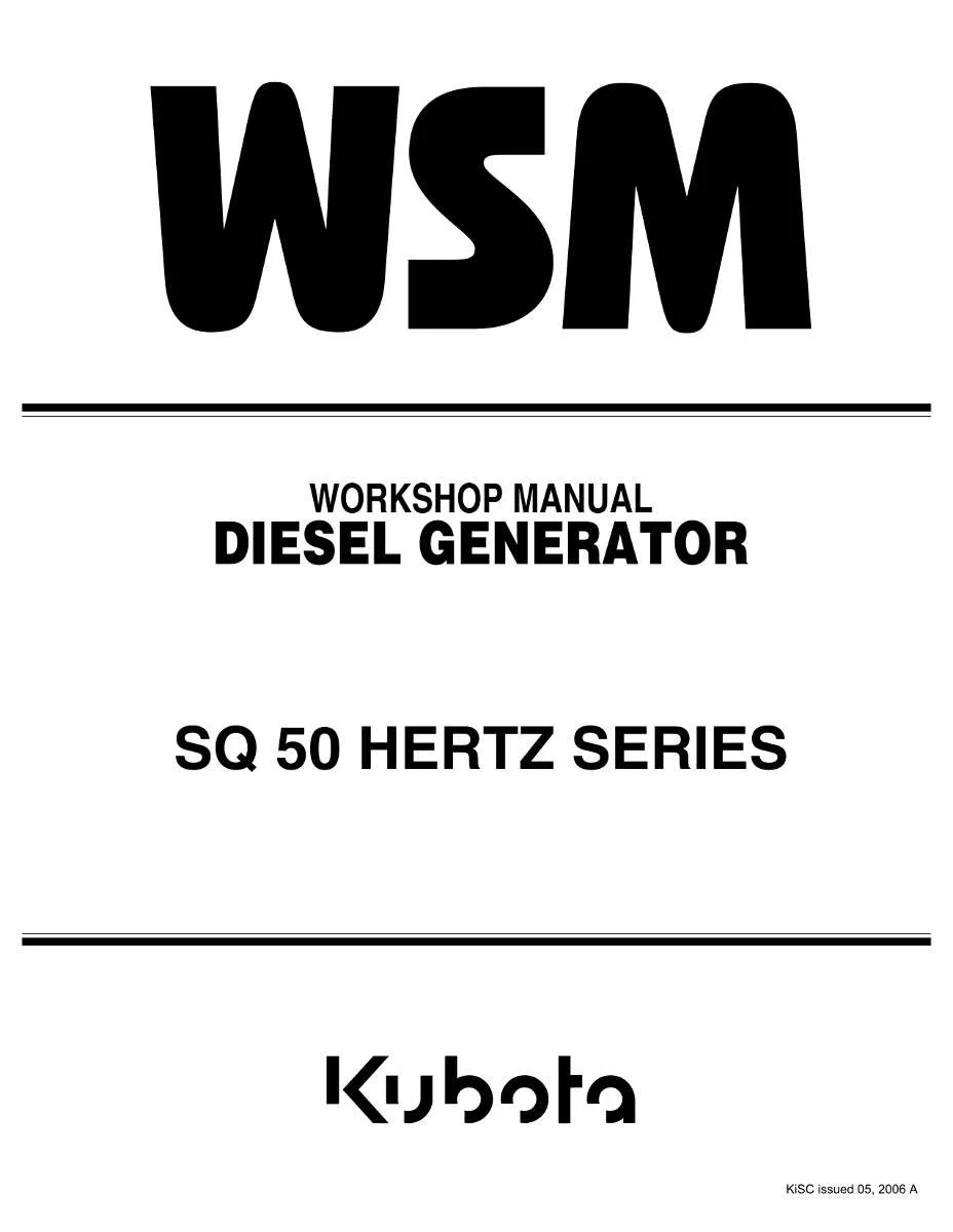 Kubota Diesel Generator SQ 50 Hertz Series Workshop Manual | Instant PDF Download