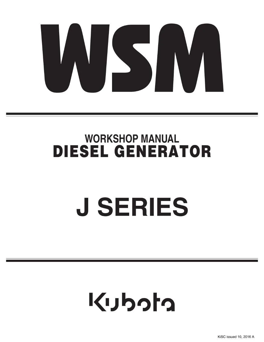 Kubota Diesel Generator J Series Workshop Manual | Instant PDF Download
