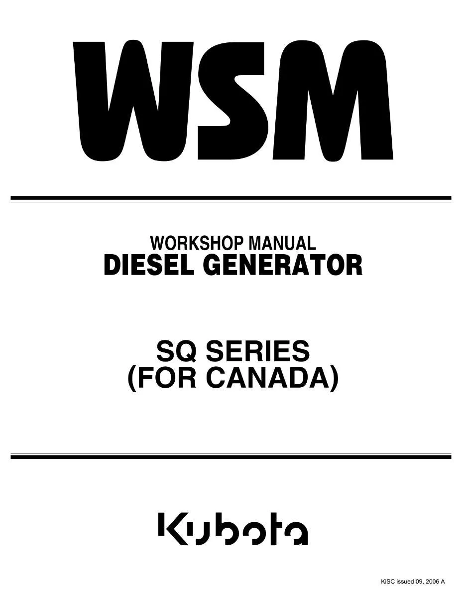 Kubota Diesel Generator SQ Series (For Canada) Workshop Manual | Instant PDF Download