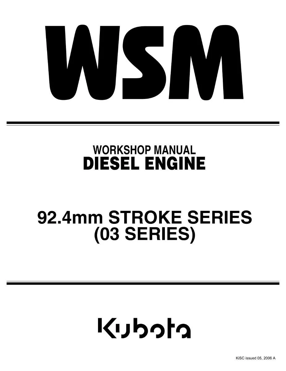 Kubota Diesel Engine 92.4mm Stroke Series Workshop Manual | Instant PDF Download