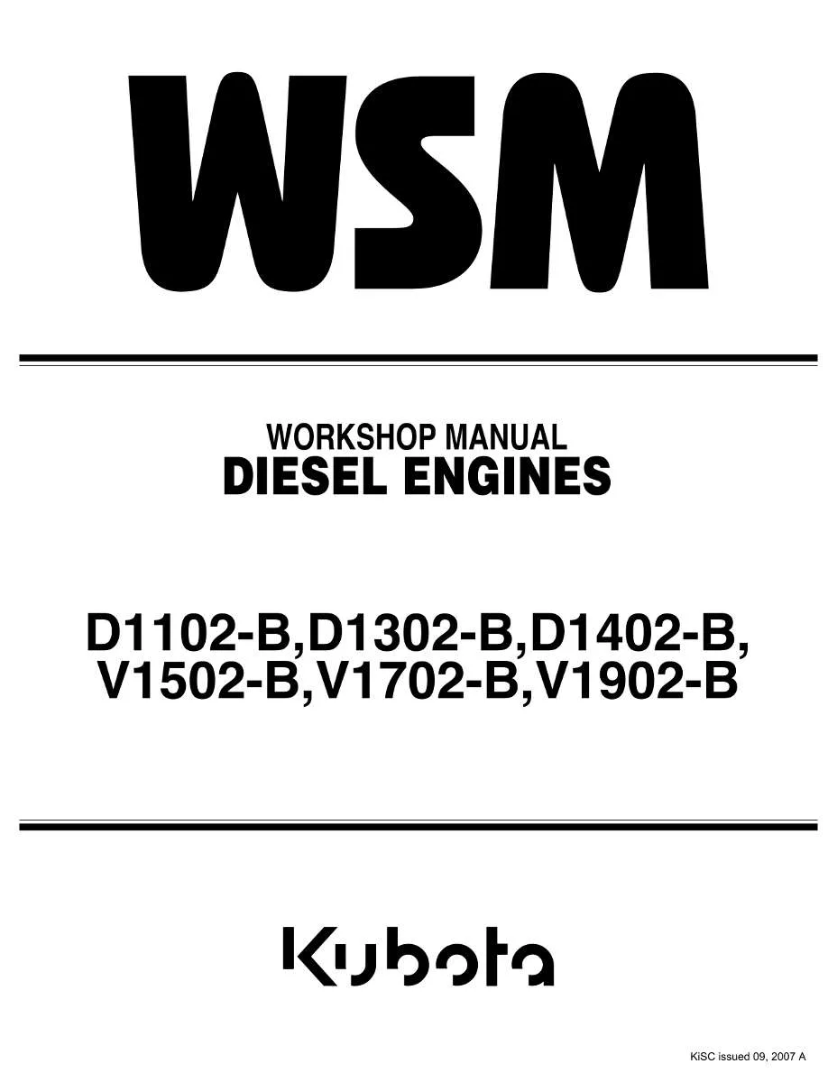 Kubota Diesel Engine D1102-B, D1302-B, D1402-B, V1502-B, V1702-B, V1902-B Workshop Manual | Instant PDF Download