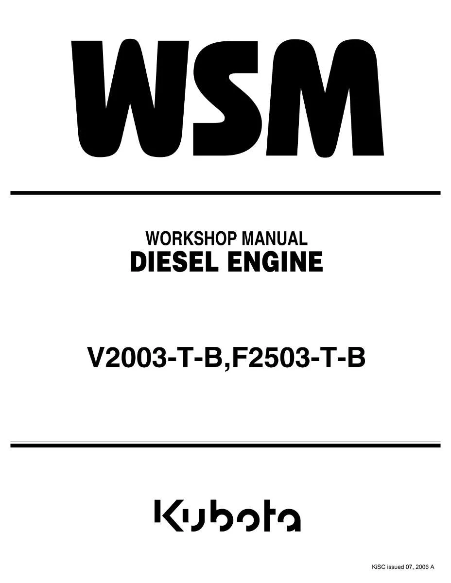 Kubota Diesel Engine V2003-T-B, F2503-T-B Workshop Manual | Instant PDF Download