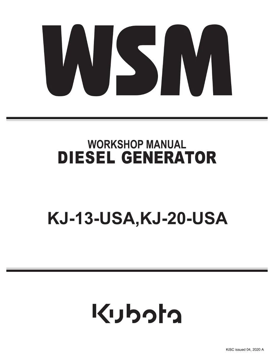 Kubota Diesel Generator Kj-13-Usa, Kj-20-Usa Workshop Manual | Instant PDF Download