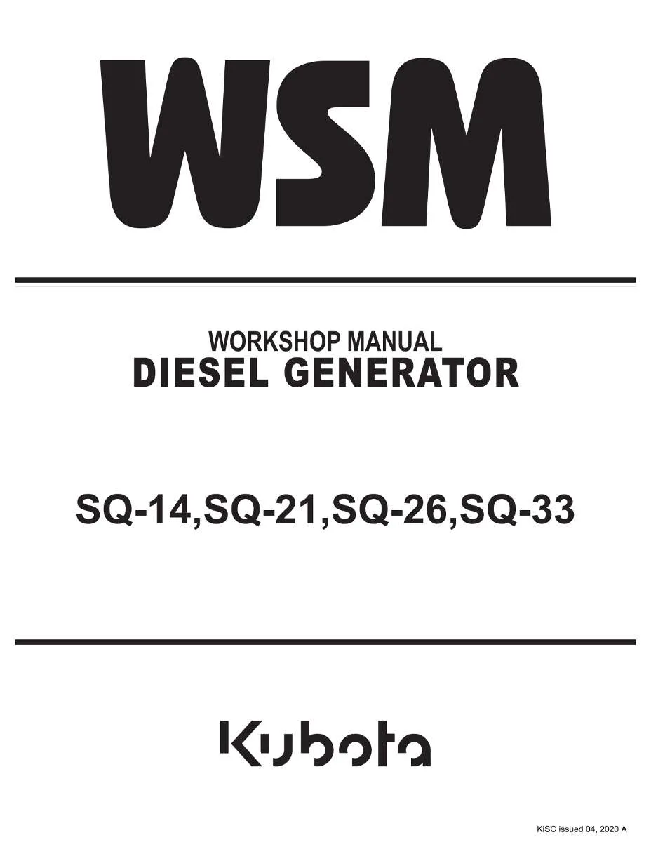 Kubota Diesel Generator Sq-14, Sq-21, Sq-26, Sq-33 Workshop Manual | Instant PDF Download