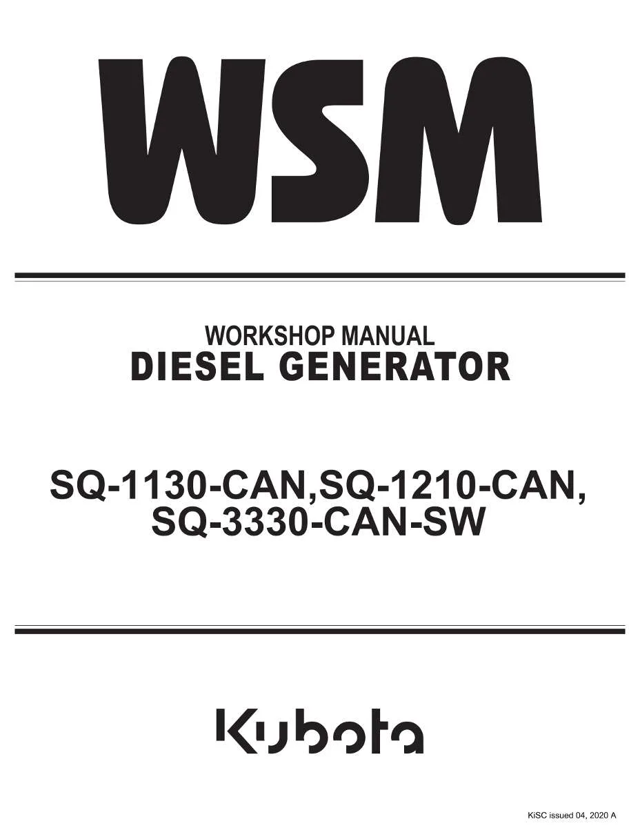 Kubota Diesel Generator Sq-1130-Can, Sq-1210-Can, Sq-3330-Can-Sw Workshop Manual | Instant PDF Download