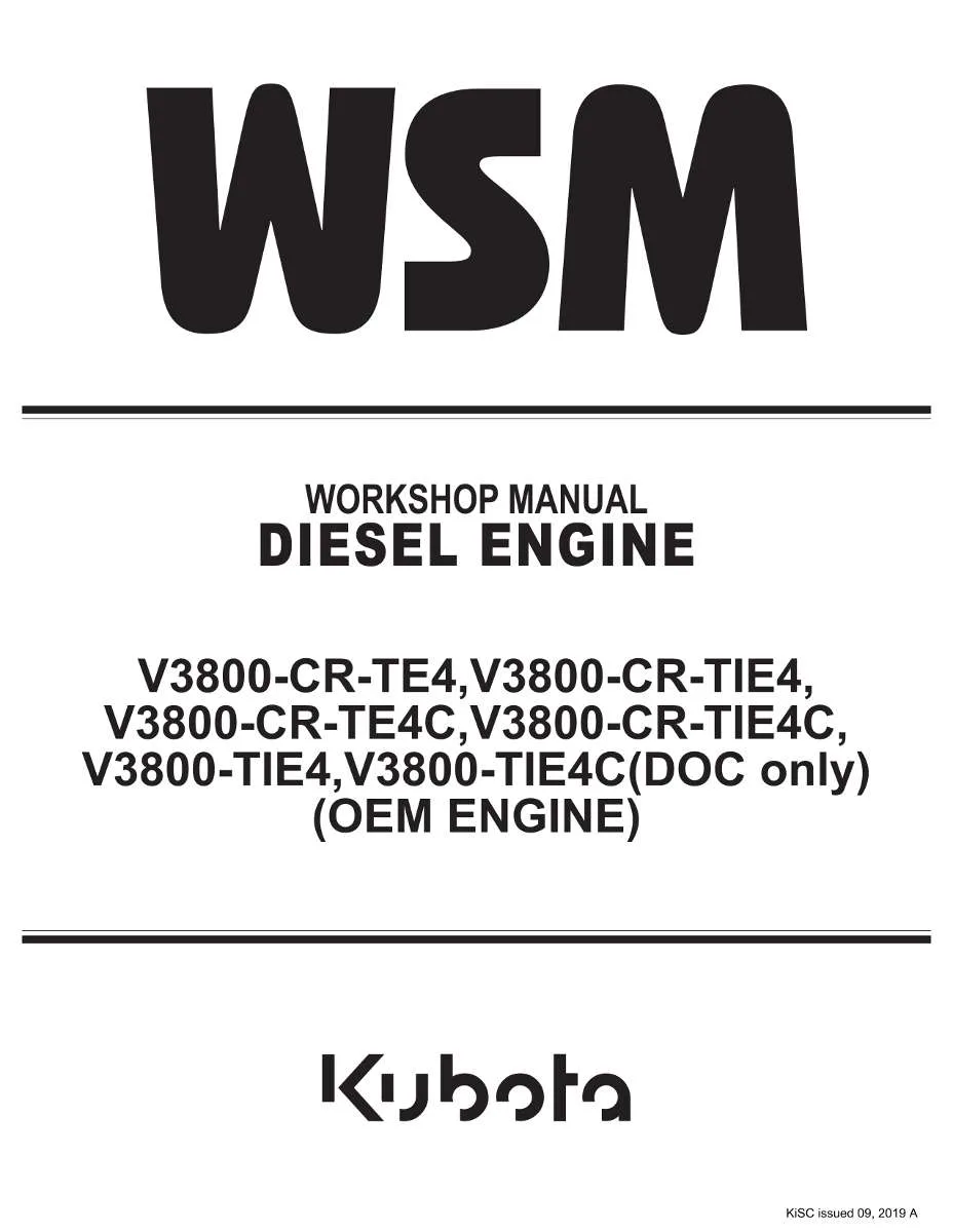 Kubota Diesel Engine V3800-Cr, V3800 Workshop Manual | Instant PDF Download