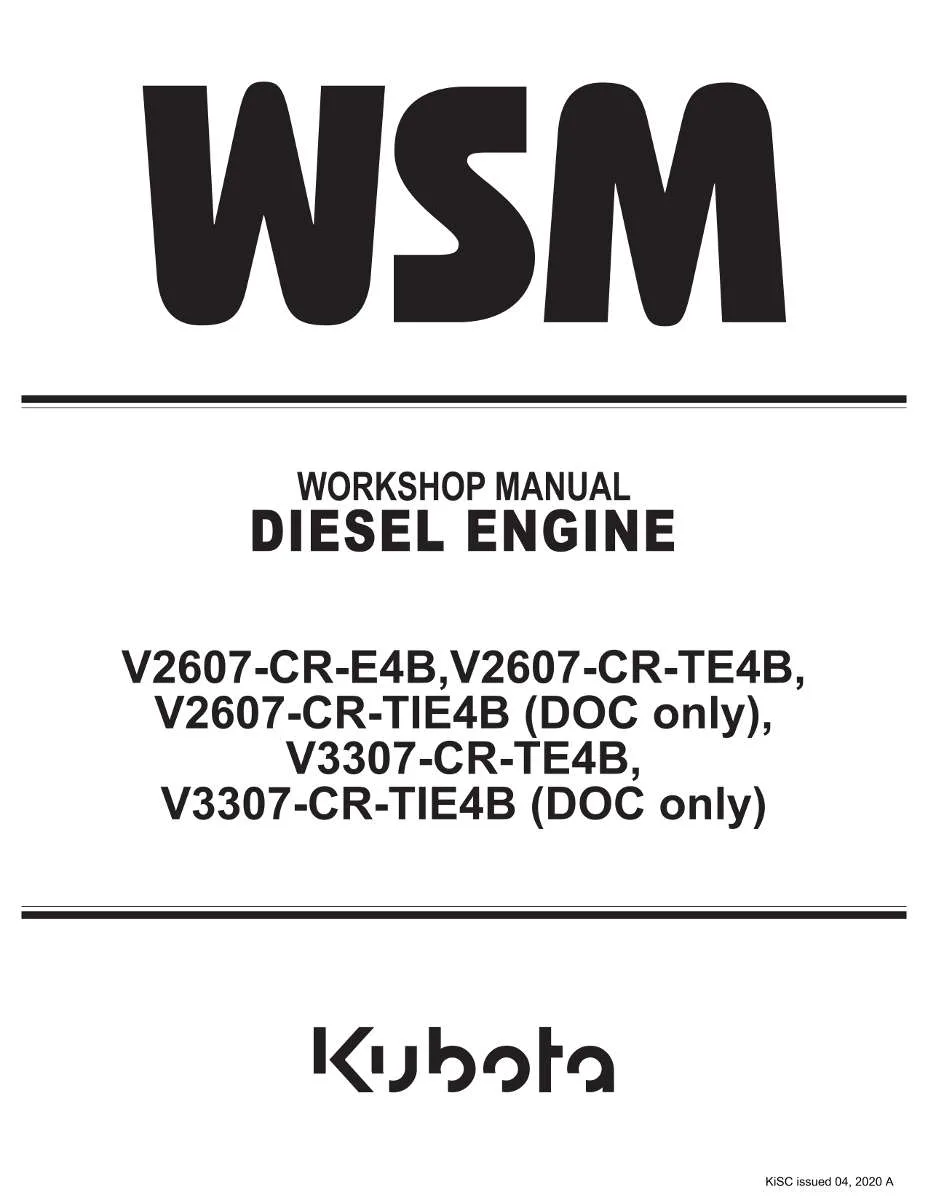 Kubota Engine V2607, V3307 Workshop Manual | Instant PDF Download