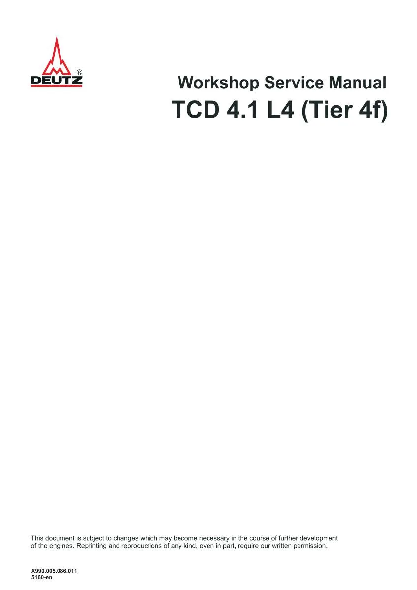 Deutz Engine TCD 4.1 L4 (Tier 4f) Workshop Manual | pdf | Instant Download