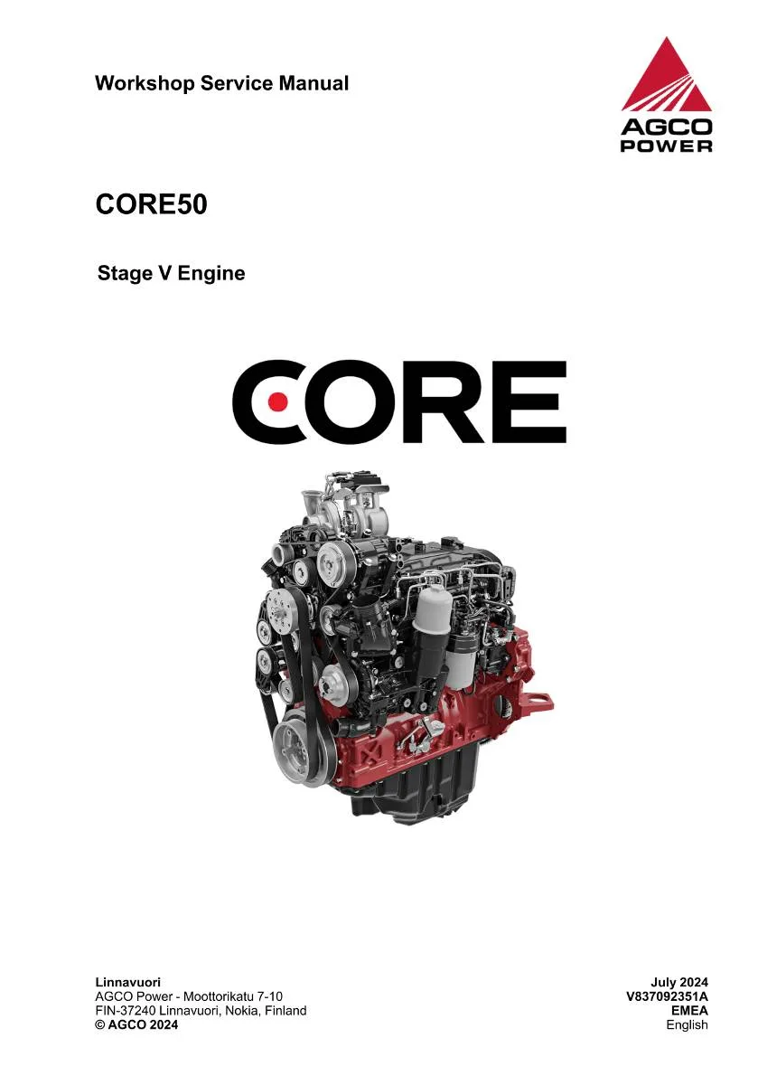 Agco Engine Power CORE50 (Stage V) Workshop Manual | pdf | Instant Download