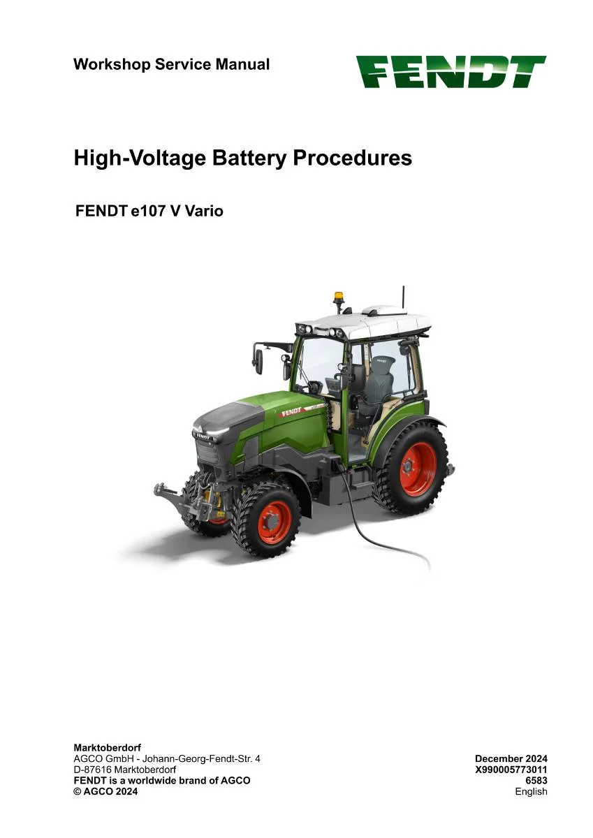 Fendt Battery High-Voltage Procedures Workshop Manual | pdf | Instant Download