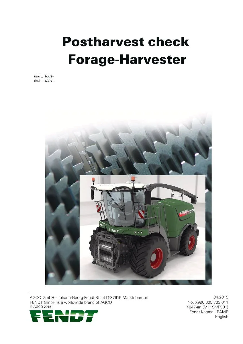 Fendt Forage Harvester Katana Postharvest check | pdf | Instant Download