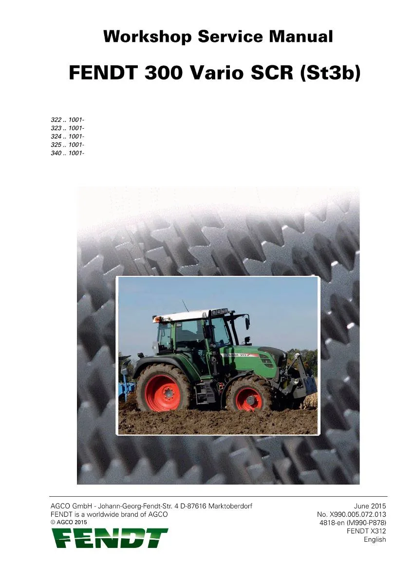 Fendt Tractor 300 Vario SCR (St3b) Workshop Manual | pdf | Instant Download