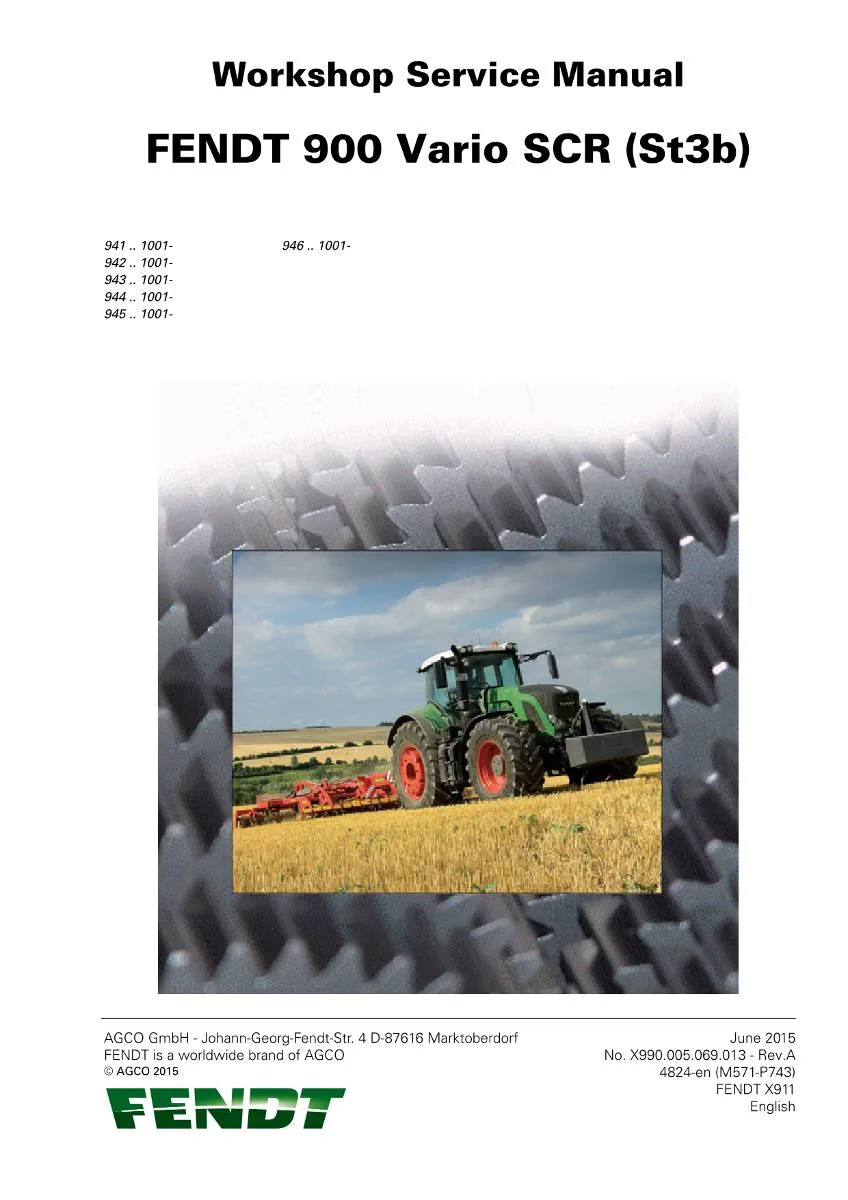 Fendt Tractor 900 Vario SCR (St3b) Workshop Manual | pdf | Instant Download